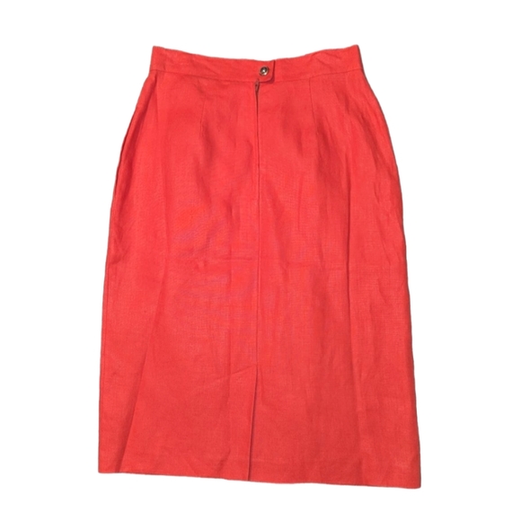 100% Flax Linen Orange Pencil Lined Pleated Pull On Pencil Skirt 8 - Picture 2 of 13